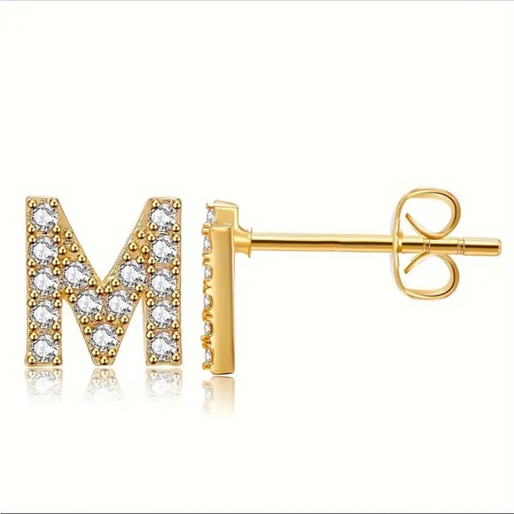 2 Pieces 26-Letter Golden Tone Alphabet Ear Studs, - Picture 5 of 16